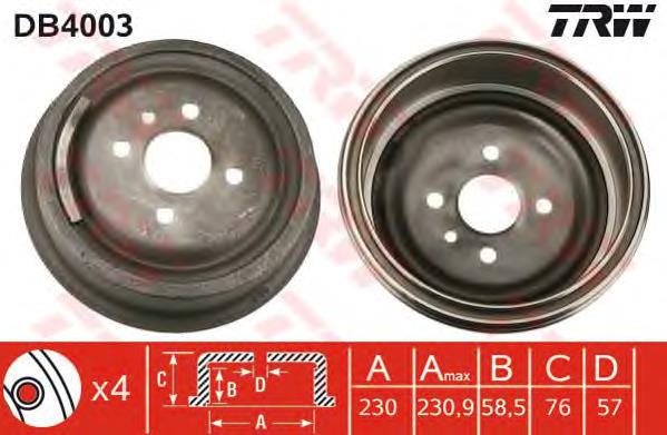 Bęben hamulcowy tylny TRW DB4003 cena, od 48,90 USD