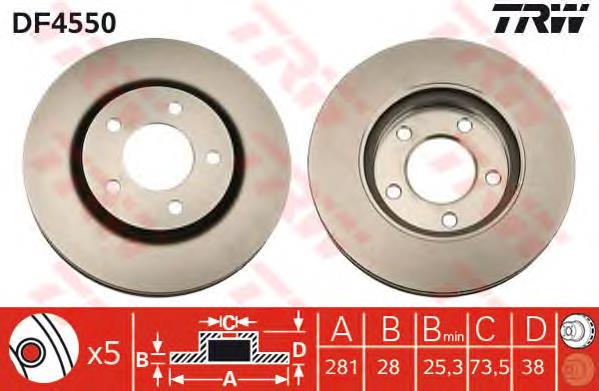 Tarcza hamulcowa przednia TRW DF4550 cena, od 53,27 USD