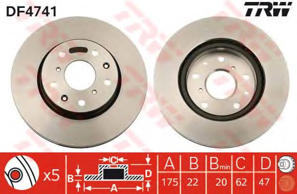 Tarcza hamulcowa przednia TRW DF4741 cena, od 41,95 USD