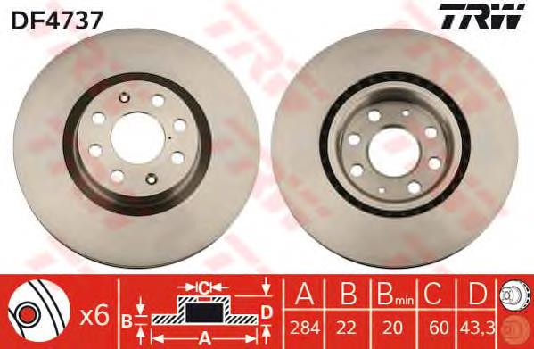 Tarcza hamulcowa przednia TRW DF4737 cena, od 42,84 USD