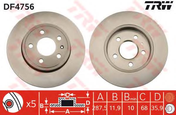 Tarcza hamulcowa tylna TRW DF4756 cena, od 36,98 USD