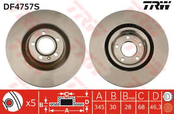 Tarcza hamulcowa przednia DF4757S TRW