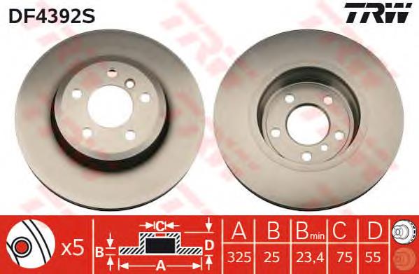 Tarcza hamulcowa przednia TRW DF4392S cena, od 74,21 USD