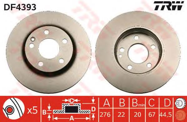 Tarcza hamulcowa przednia TRW DF4393 cena, od 48,51 USD