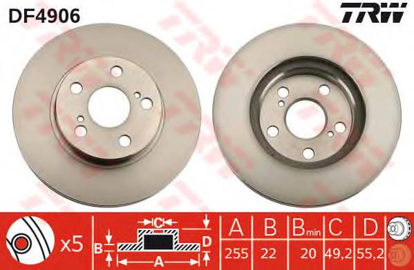 Tarcza hamulcowa przednia TRW DF4906 cena, od 39,21 USD