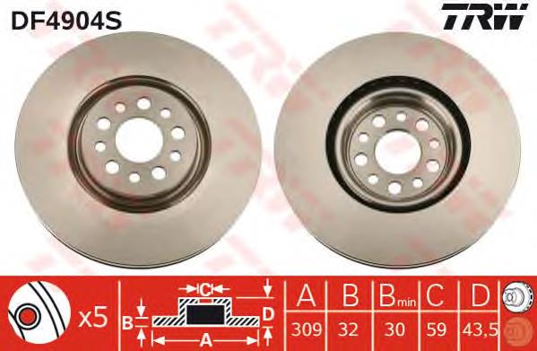 Tarcza hamulcowa przednia TRW DF4904S cena, od 89,82 USD