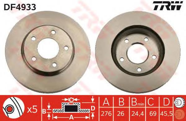 Tarcza hamulcowa przednia TRW DF4933 cena, od 42,71 USD