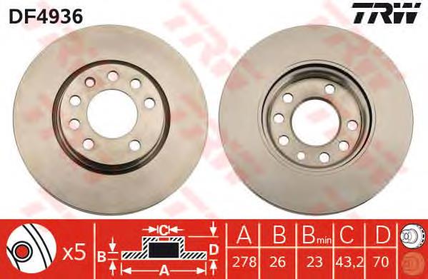 Tarcza hamulcowa przednia TRW DF4936 cena, od 52,50 USD