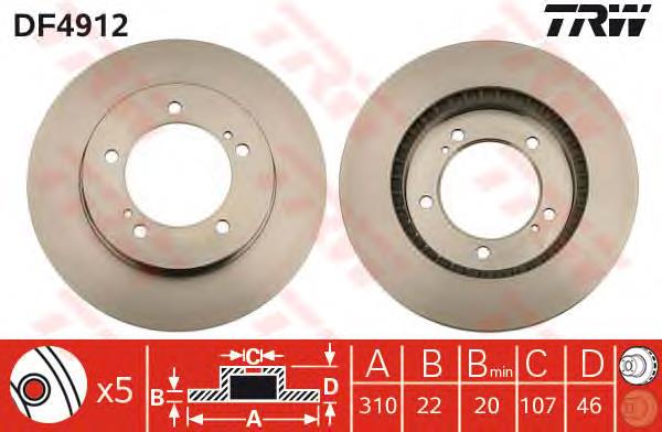 Tarcza hamulcowa przednia TRW DF4912 cena, od 52,30 USD