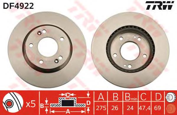Tarcza hamulcowa przednia TRW DF4922 cena, od 49,29 USD