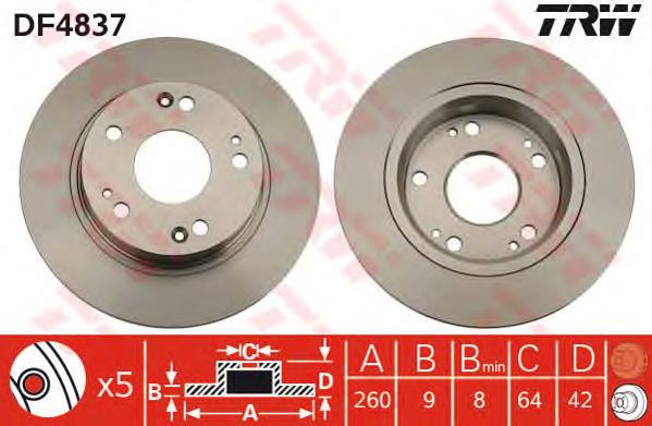 Tarcza hamulcowa tylna TRW DF4837 cena, od 30,60 USD