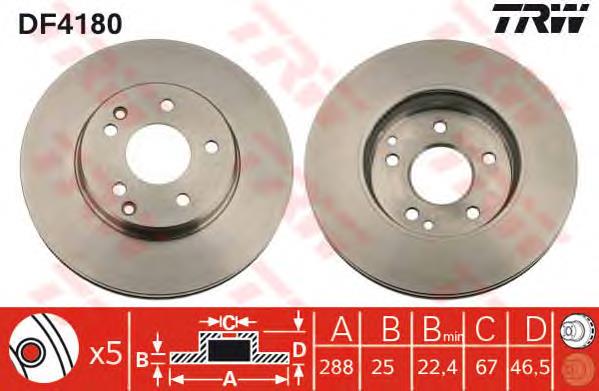 Tarcza hamulcowa przednia TRW DF4180 cena, od 49,23 USD