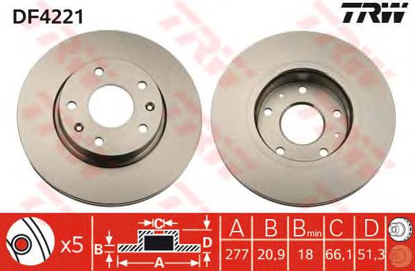 Tarcza hamulcowa przednia TRW DF4221 cena, od 51,29 USD