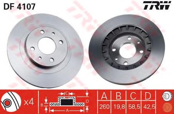 DF4107 TRW tarcza hamulcowa przednia