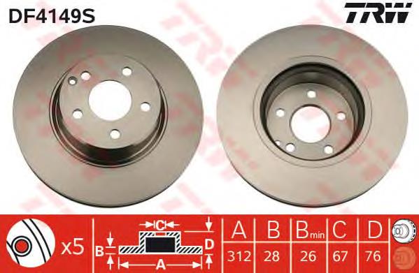 Tarcza hamulcowa przednia TRW DF4149S cena, od 75,56 USD