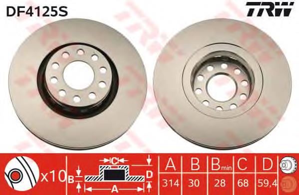 Tarcza hamulcowa przednia TRW DF4125S cena, od 78,85 USD