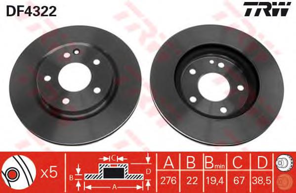 Tarcza hamulcowa przednia TRW DF4322 cena, od 45,53 USD