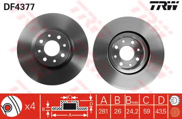 Tarcza hamulcowa przednia TRW DF4377 cena, od 48,86 USD