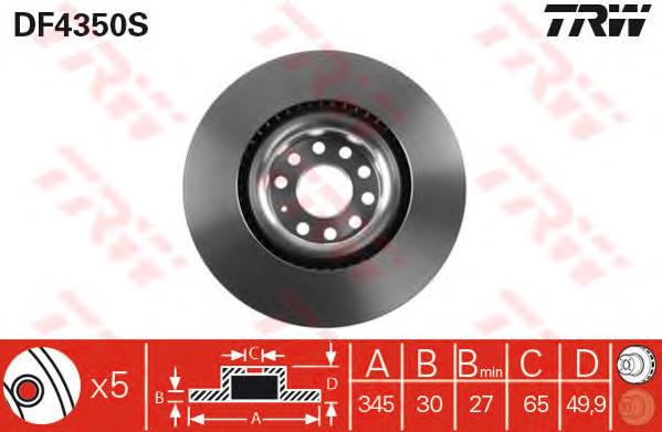 Tarcza hamulcowa przednia TRW DF4350S cena, od 68,87 USD