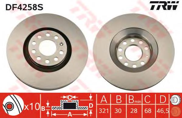 Tarcza hamulcowa przednia TRW DF4258S cena, od 72,61 USD