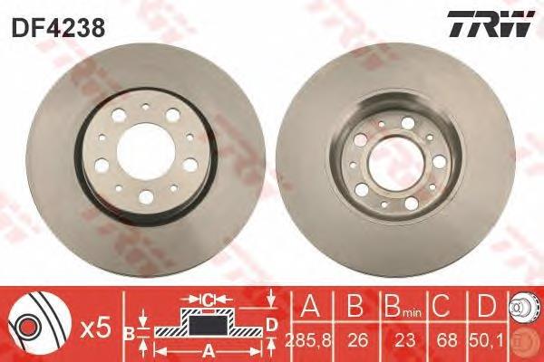 Tarcza hamulcowa przednia TRW DF4238 cena, od 52,23 USD