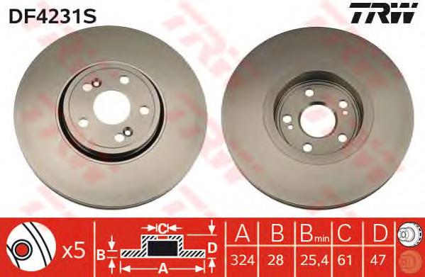 Tarcza hamulcowa przednia TRW DF4231S cena, od 86,29 USD