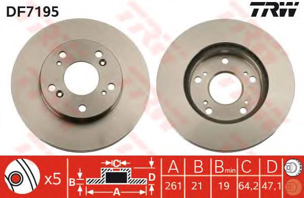 Tarcza hamulcowa przednia TRW DF7195 cena, od 44,64 USD