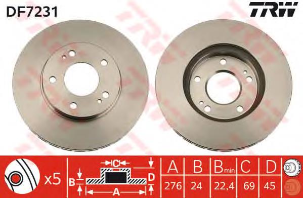 Tarcza hamulcowa przednia DF7231 TRW