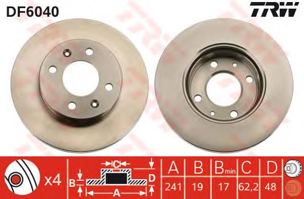 DF6040 TRW tarcza hamulcowa przednia