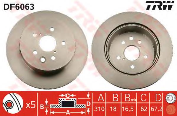 DF6063 TRW tarcza hamulcowa tylna