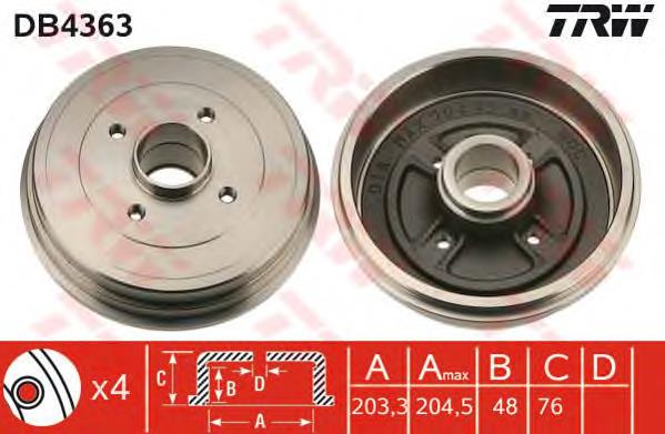 Bęben hamulcowy tylny TRW DB4363 cena, od 65,03 USD
