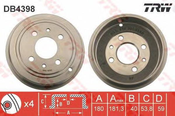 Bęben hamulcowy tylny TRW DB4398 cena, od 29,15 USD