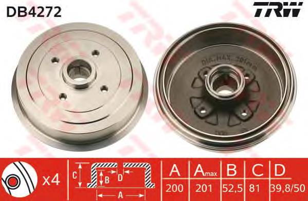 Bęben hamulcowy tylny TRW DB4272 cena, od 47,69 USD