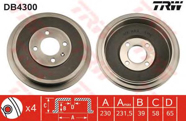 Bęben hamulcowy tylny TRW DB4300 cena, od 61,43 USD