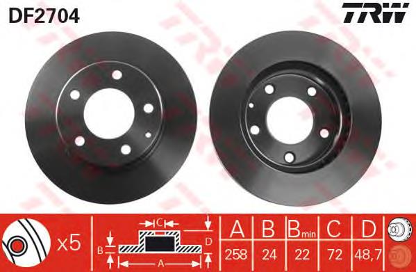 Tarcza hamulcowa przednia TRW DF2704 cena, od 35,64 USD