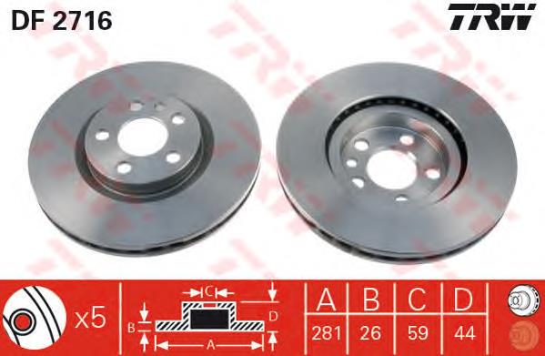 Tarcza hamulcowa przednia TRW DF2716 cena, od 48,11 USD
