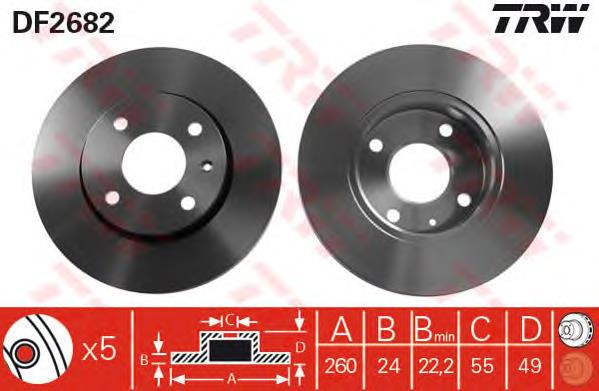 Tarcza hamulcowa przednia TRW DF2682 cena, od 23,65 USD