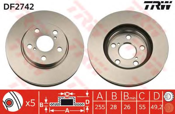 Tarcza hamulcowa przednia TRW DF2742 cena, od 42,36 USD