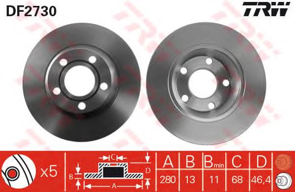 Tarcza hamulcowa przednia TRW DF2730 cena, od 42,38 USD