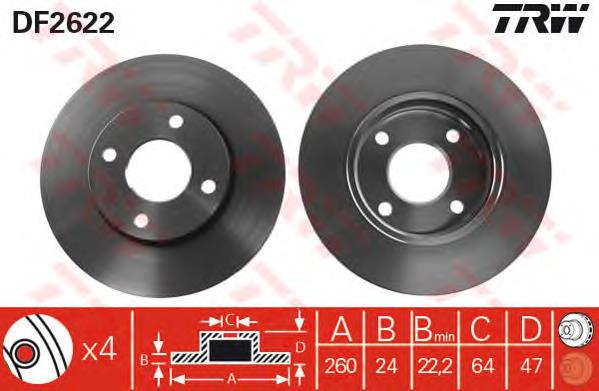 Tarcza hamulcowa przednia TRW DF2622 cena, od 37,36 USD