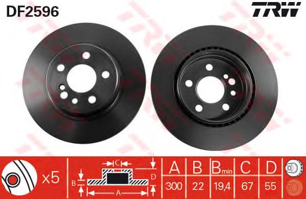 Tarcza hamulcowa tylna DF2596 TRW