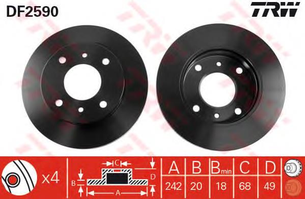 Tarcza hamulcowa przednia TRW DF2590 cena, od 44,22 USD