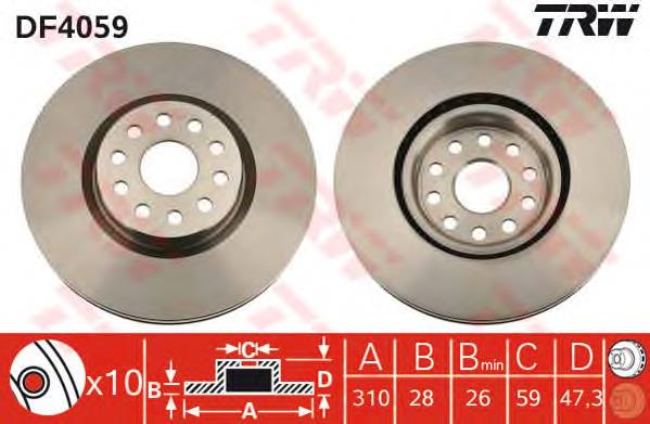 Tarcza hamulcowa przednia TRW DF4059 cena, od 74,47 USD