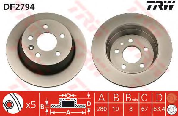 Tarcza hamulcowa tylna TRW DF2794 cena, od 37,49 USD