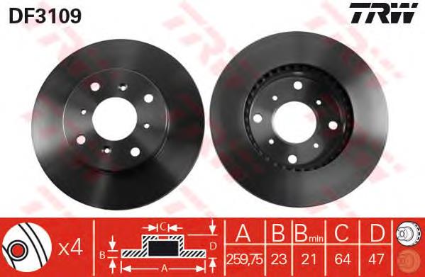 Tarcza hamulcowa przednia TRW DF3109 cena, od 43,89 USD