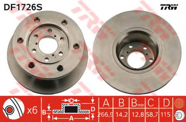 Tarcza hamulcowa przednia TRW DF1726S cena, od 93,19 USD