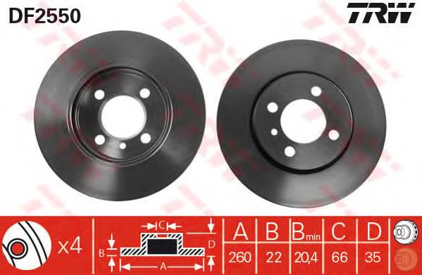 Tarcza hamulcowa przednia TRW DF2550 cena, od 48,83 USD