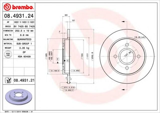 Tarcza hamulcowa tylna 08493121 BREMBO