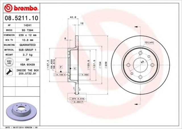Tarcza hamulcowa przednia 08521110 BREMBO