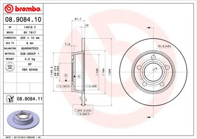 Tarcza hamulcowa tylna 08908411 BREMBO